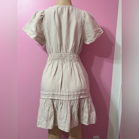 ANTHROPOLOGIE The Somerset Mini Dress Linen Edition Neutral Tan Cream Size S - Picture 2 of 5